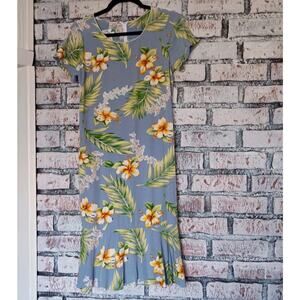 VTG Two Palms Womens Hawaiian Sun Dress Ruffled Hemline Sz S Coastal Tropical
